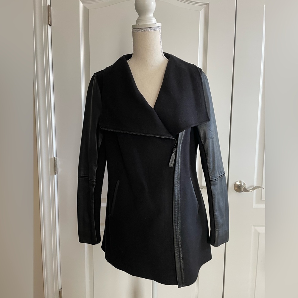 Mackage Size M, Wool and Leather Jacket, Black